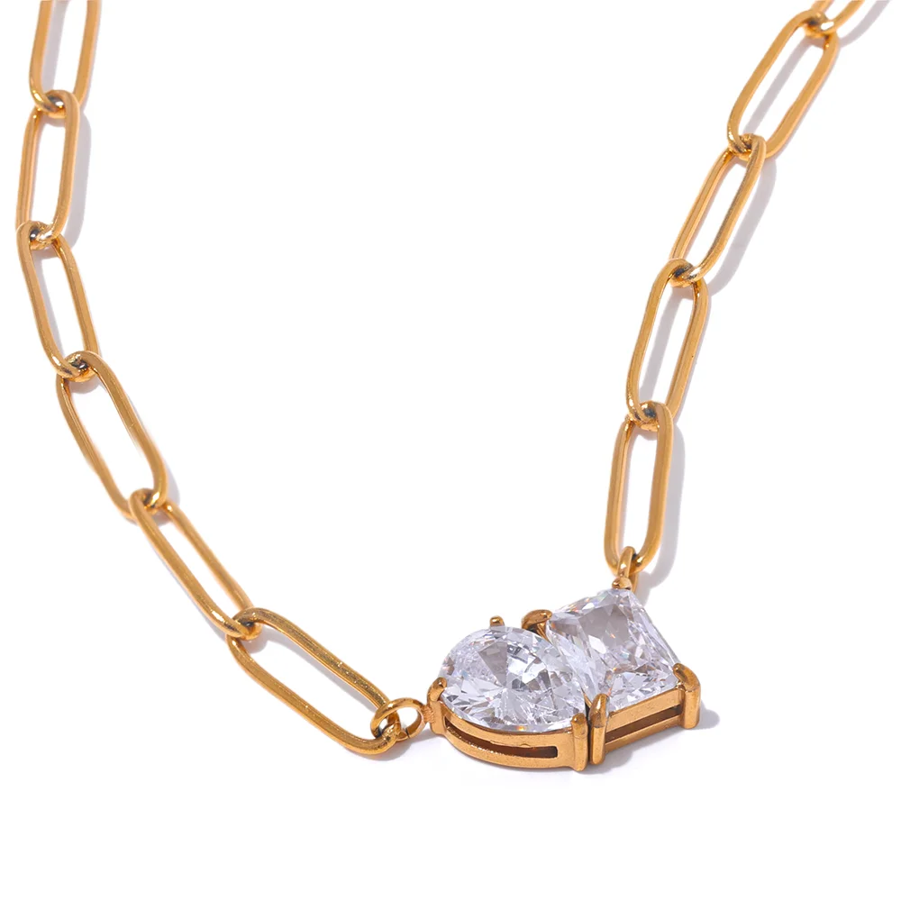 Gold-plated necklace with two crystals