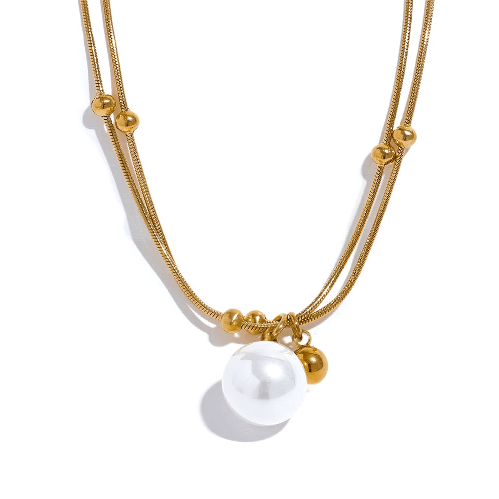 Woman’s gold plated pearl necklace. Father and Daughter Jewelry.