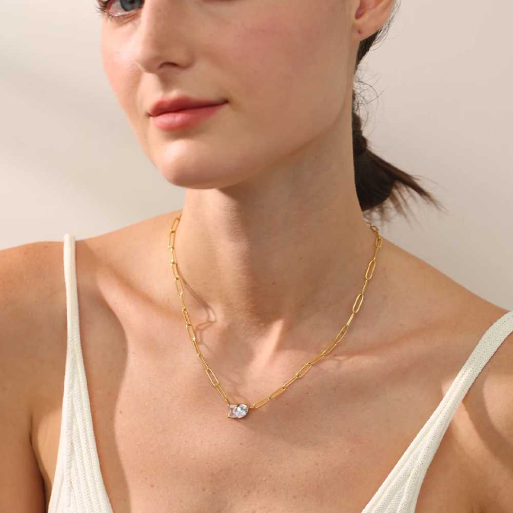 Gold-plated necklace with two crystals