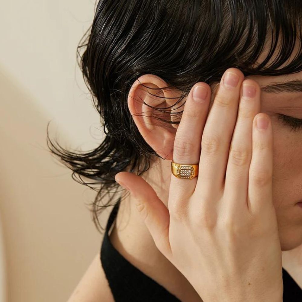 Woman gold plated ring. Father and Daughter Jewelry.