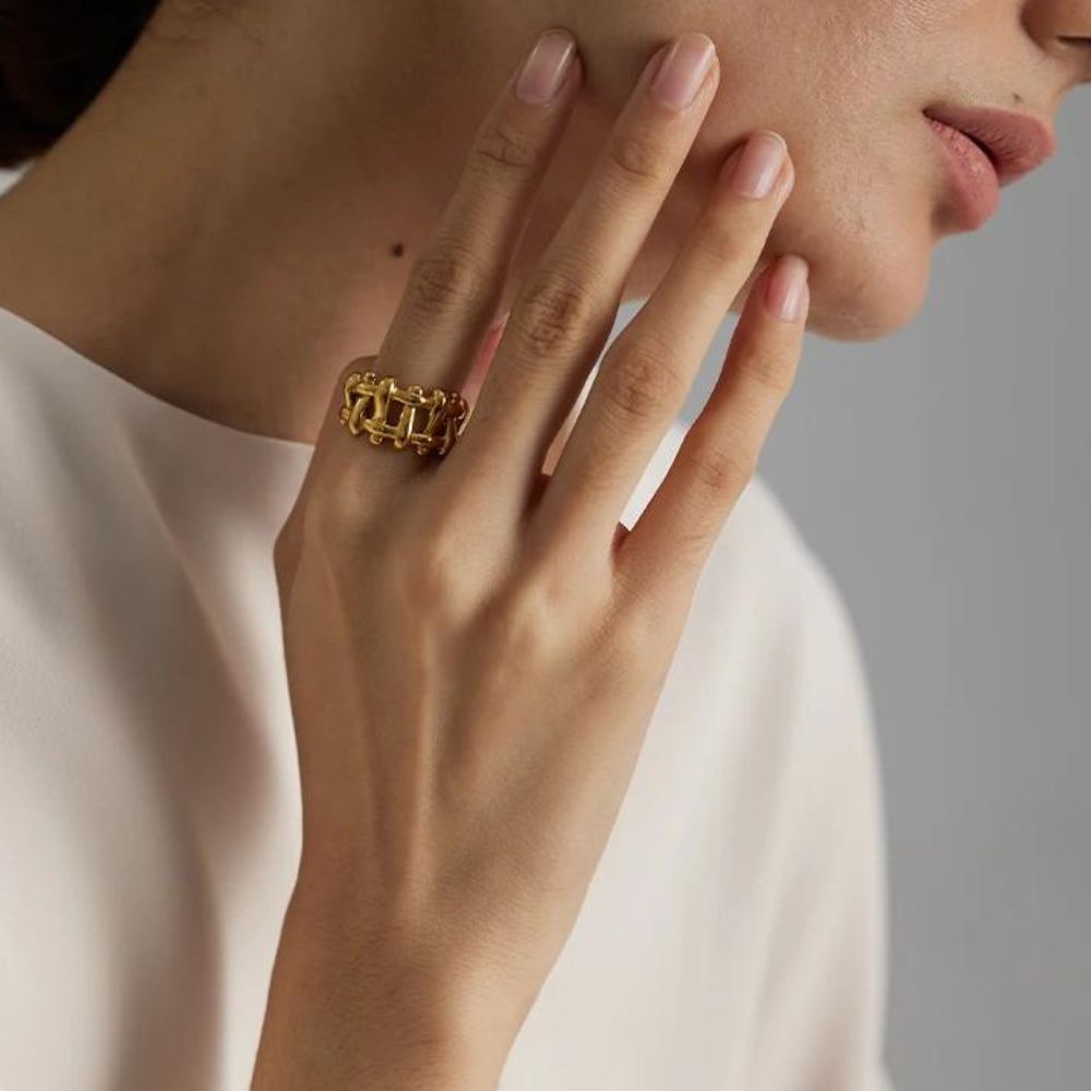 Woman gold plated ring. Father and Daughter Jewelry.