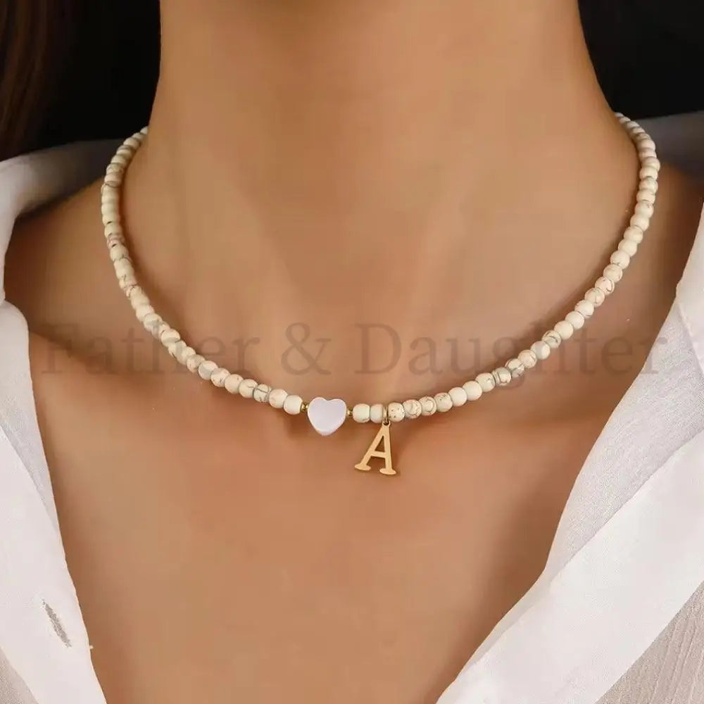 Ivory Heart Letter Choker - Father and Daughter Jewelry