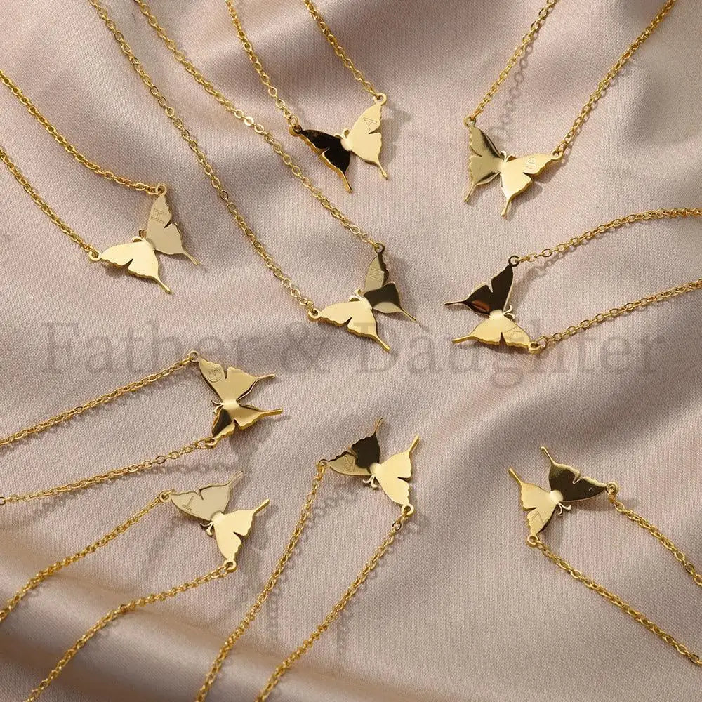 Golden Wings Initial Necklace - Father and Daughter Jewelry