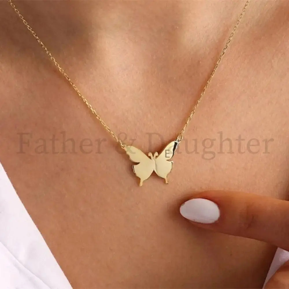 Golden Wings Initial Necklace - Father and Daughter Jewelry