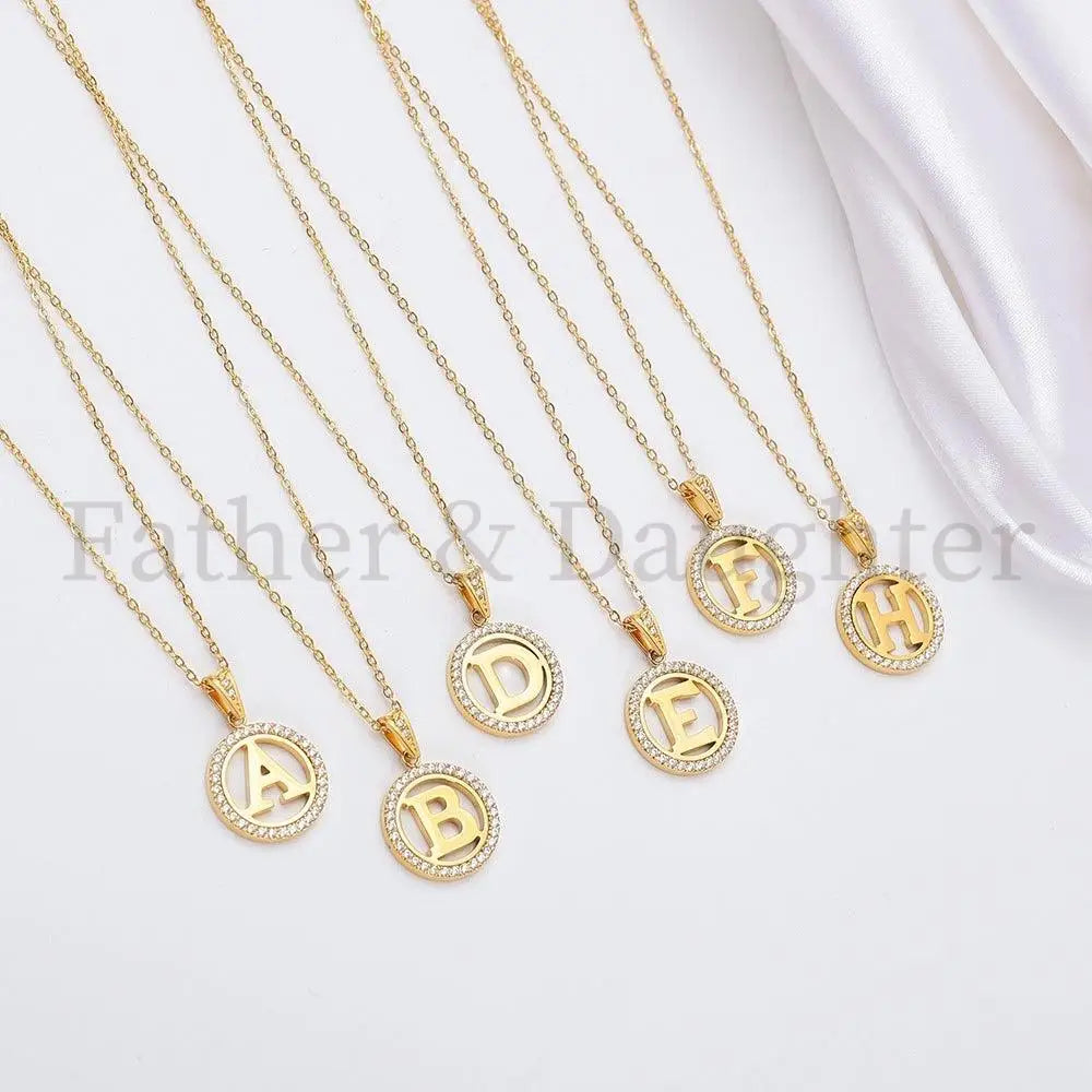 Crystal Circle Initial Necklace - Father and Daughter Jewelry