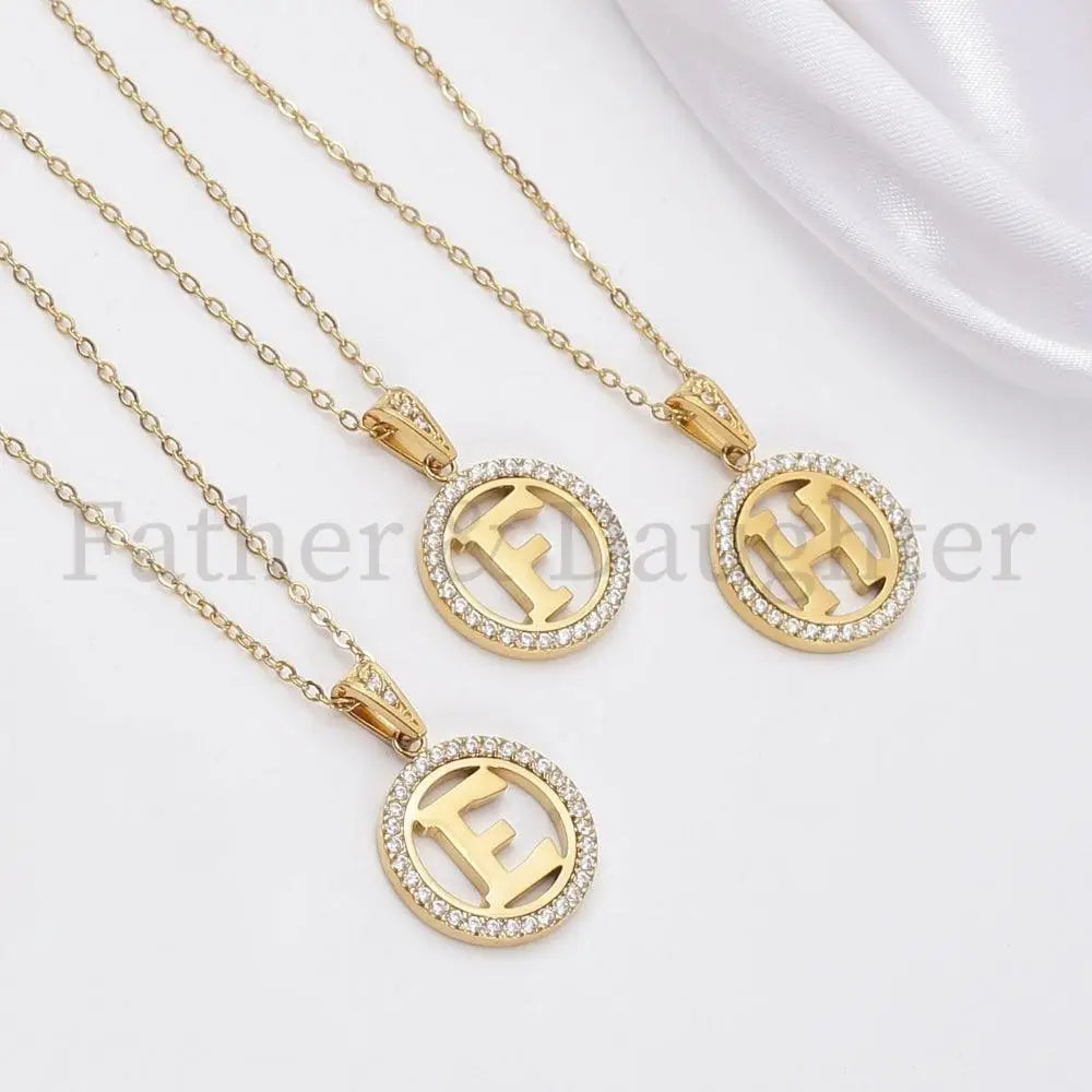 Crystal Circle Initial Necklace - Father and Daughter Jewelry