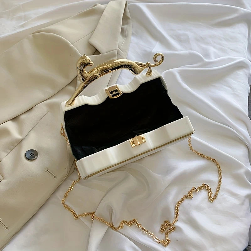 Leopard Handle Box Clutch Bag