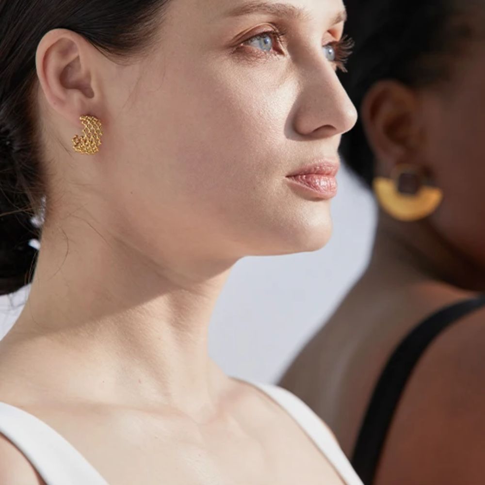 Woman’s gold plated earrings. Father and Daughter Jewelry.