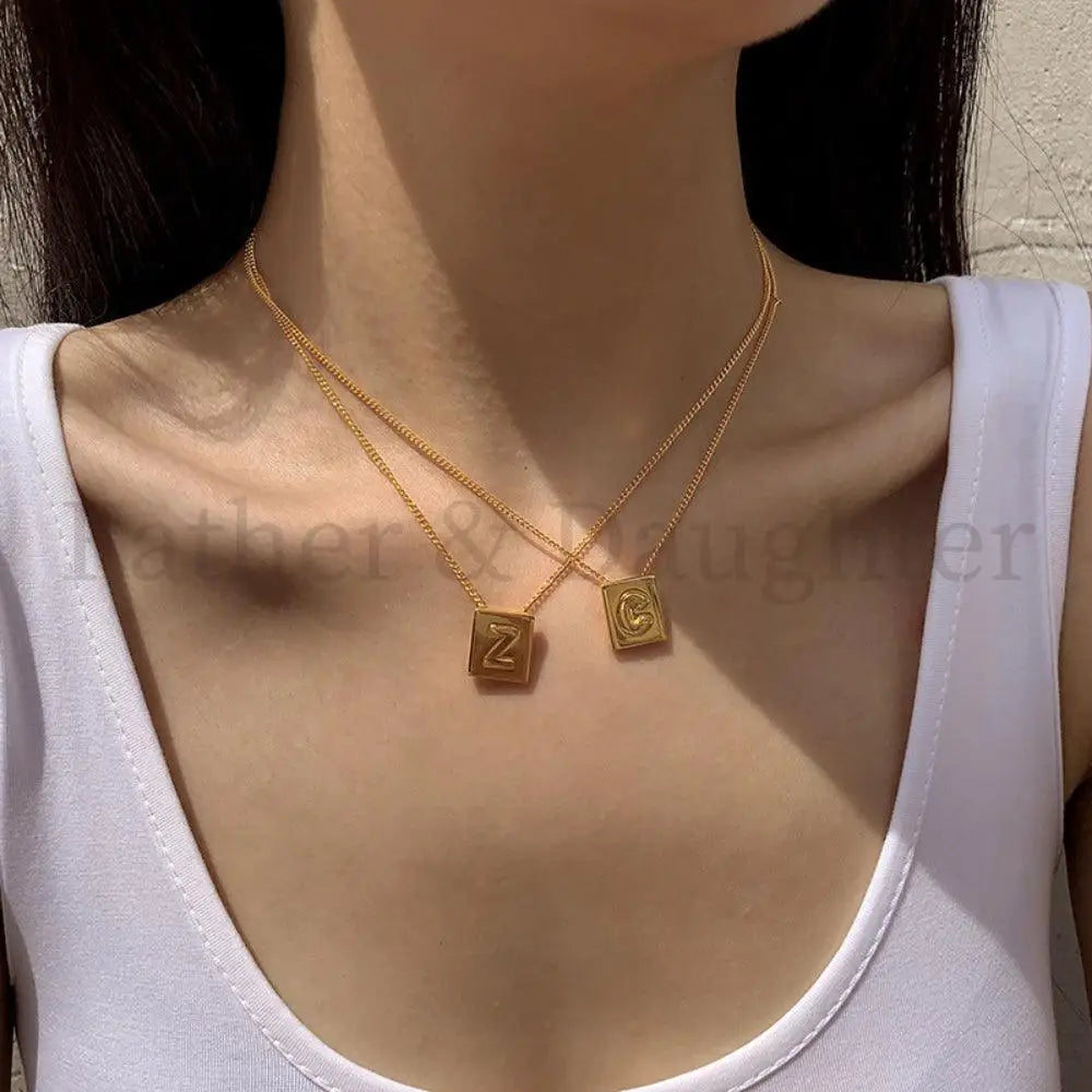 Gold Ingot Letter Necklace - Father and Daughter Jewelry