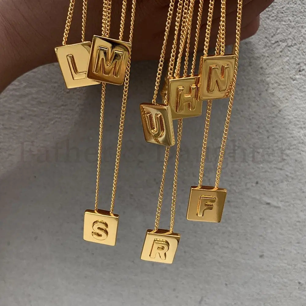 Gold Ingot Letter Necklace - Father and Daughter Jewelry