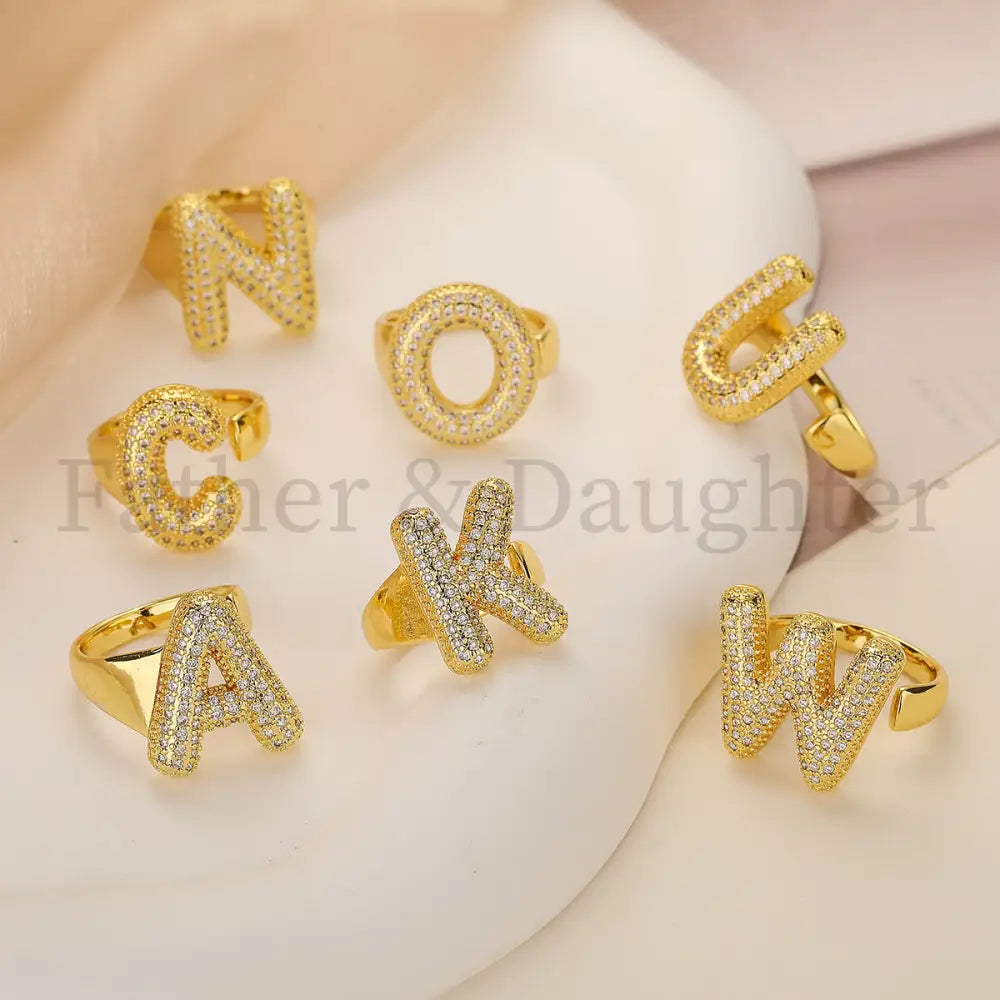 Gold Pavé Initial Ring