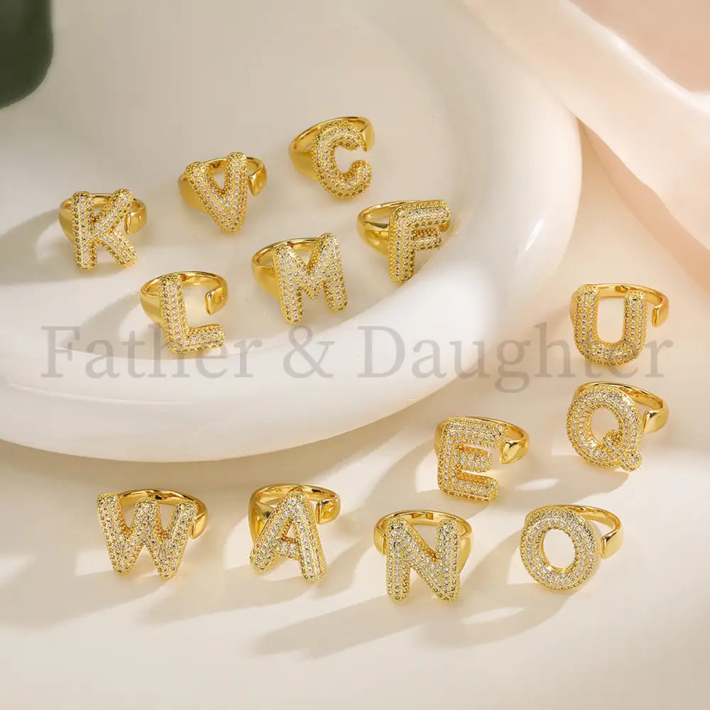 Gold Pavé Initial Ring