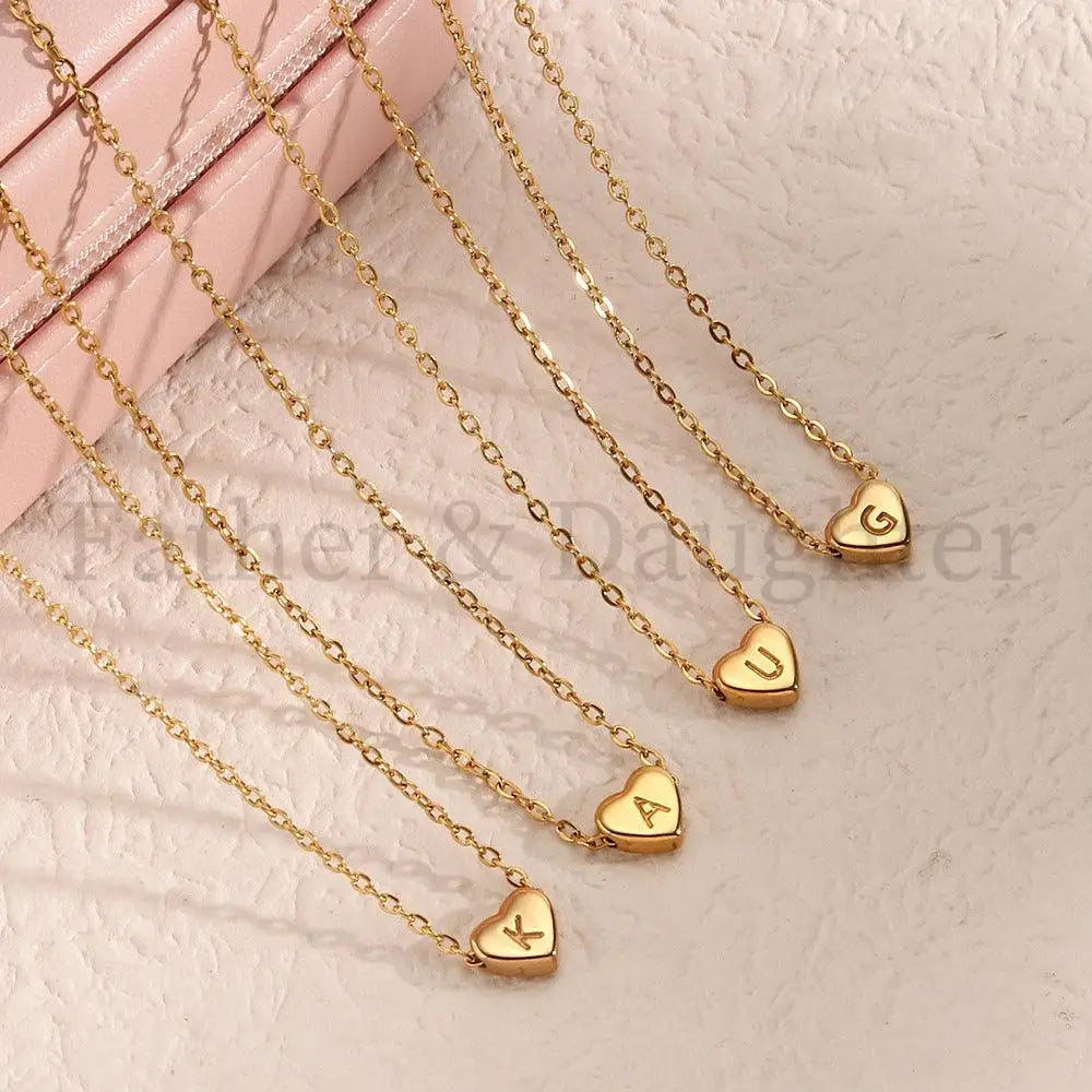 Golden Heart Initial Necklace - Father and Daughter Jewelry