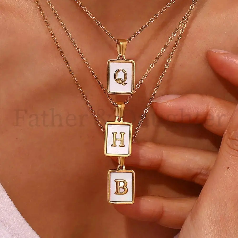 Golden Shell Initial Necklace - Father and Daughter Jewelry