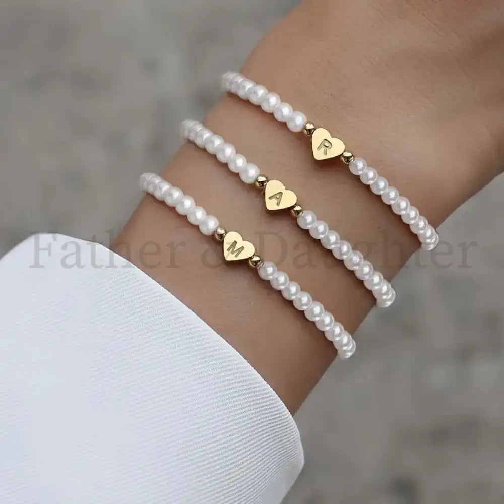 Heart Initial Pearl Bracelet Heart Initial Pearl Bracelet / A