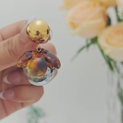 Gold & Amber Sphere Earrings