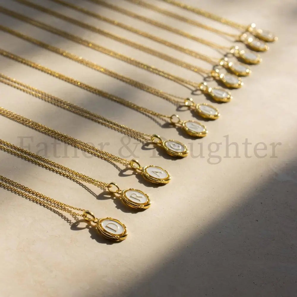 Vintage Oval Initial Necklace - Father and Daughter Jewelry