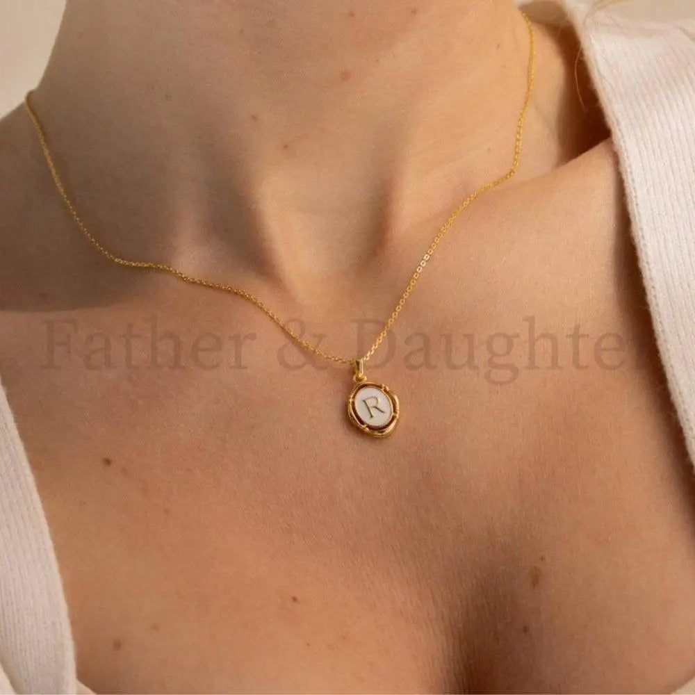Vintage Oval Initial Necklace - Father and Daughter Jewelry